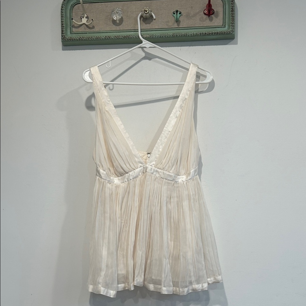 Foley + Corinna Ivory Pleated Satin-Trim Tank